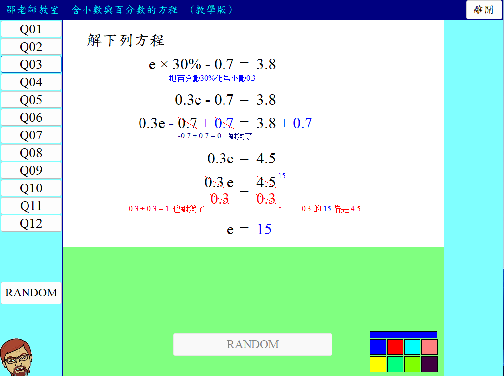 六年級 方程(含小數及百分數)